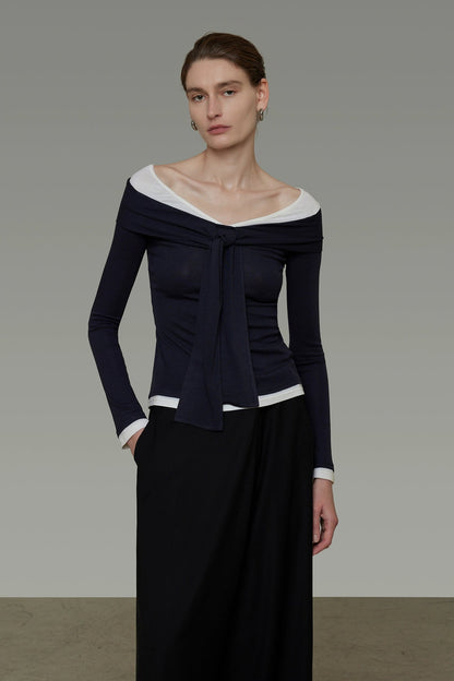 フェイクツーピースコントラストカラートップス　B4291