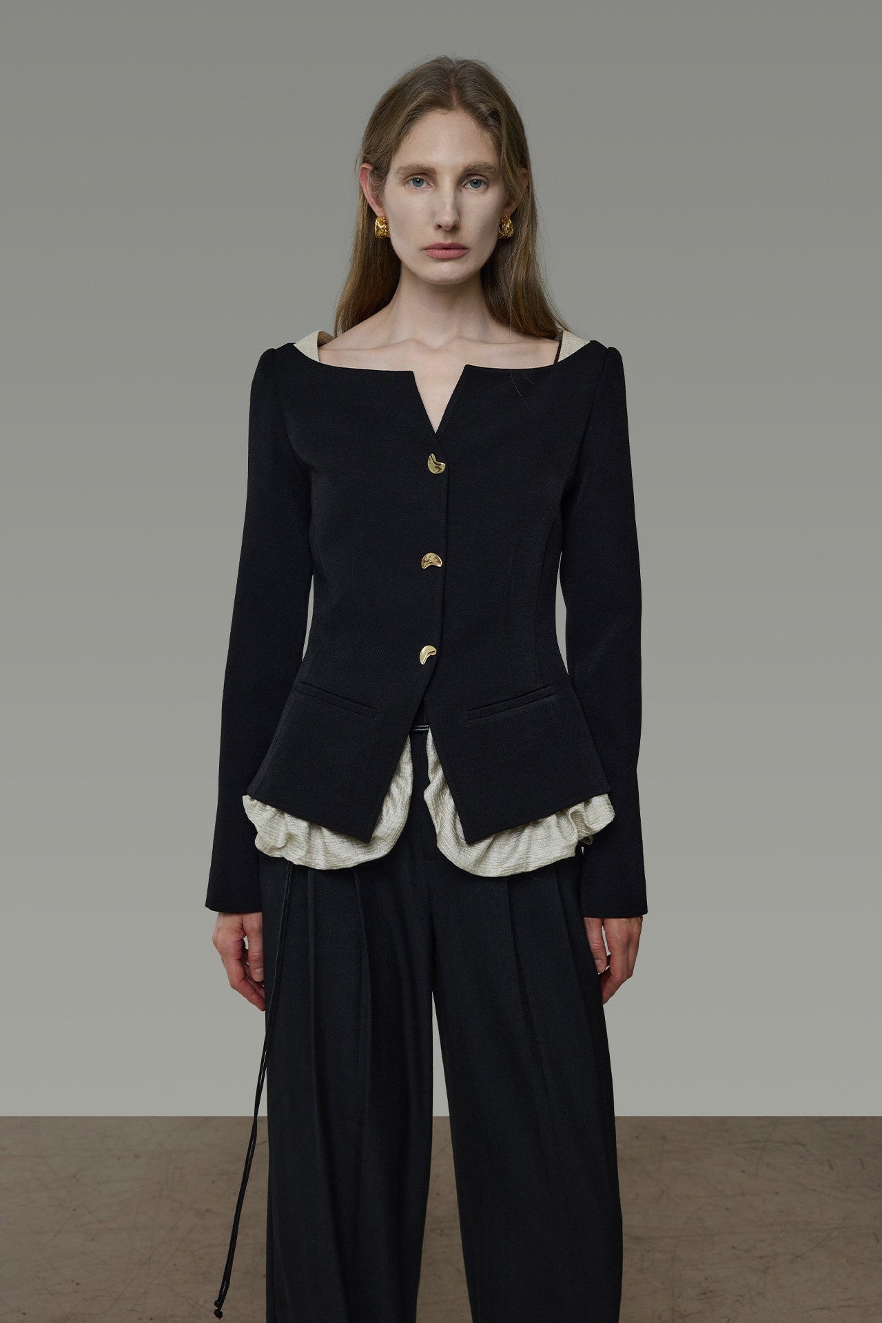 Bicolor Faux Layered Short Jacket B4941
