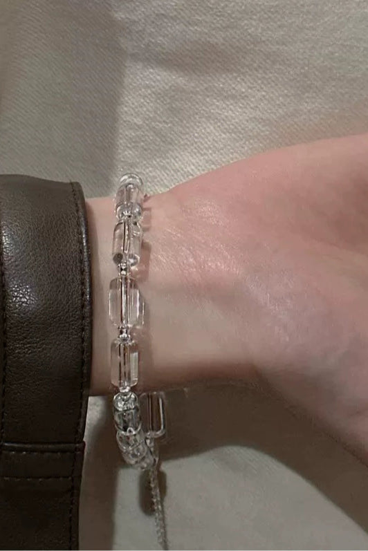 S925 ビーズブラジル産ホワイトクリスタルブレスレット　B4208