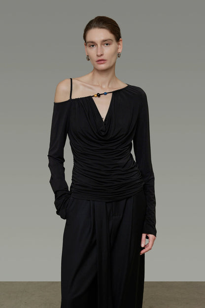 Asymmetrical off-shoulder knit top B4288