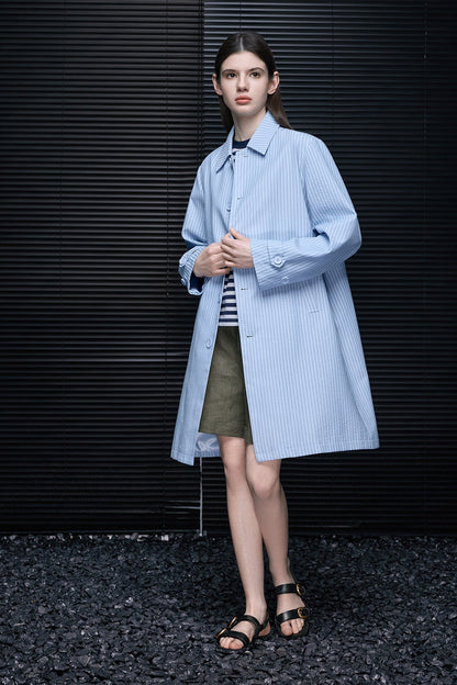 Sax Blue Puff Stripe Mid-Length Coat B4713