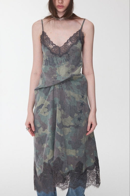 カモフラージュレースVネックスリップドレス　B4394