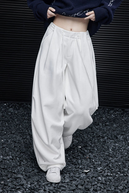 ホワイトフリーススウェットルーズワイドパンツ　B4365