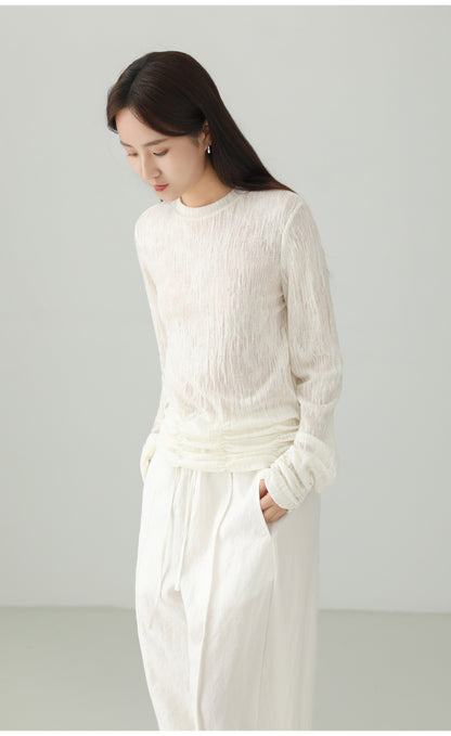 Textured Pleated Design T-shirt B4758