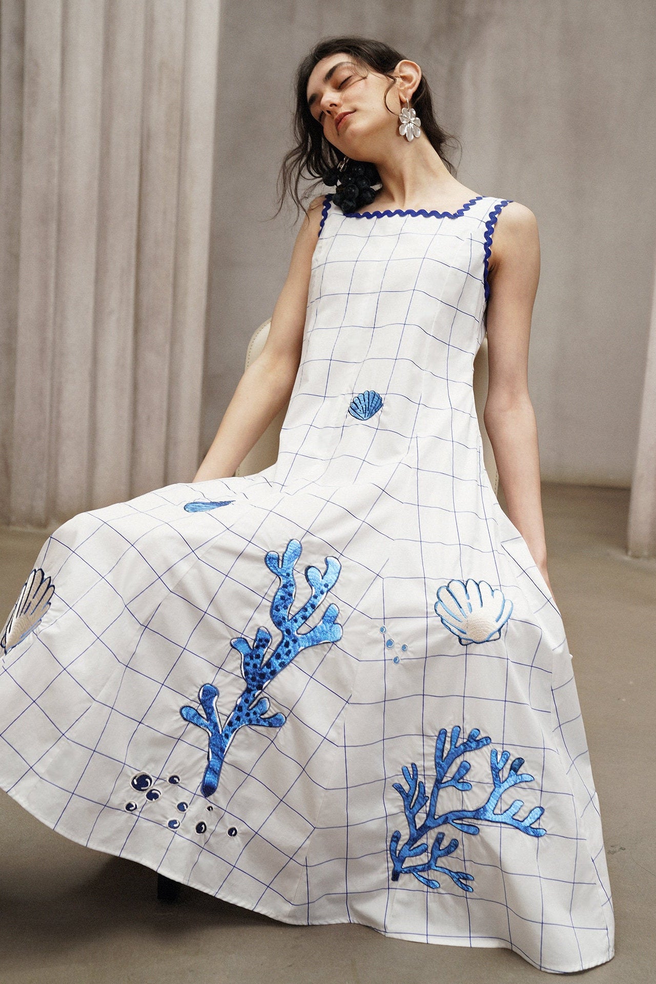 Summer Pine Embroidered Plaid Dress B4793