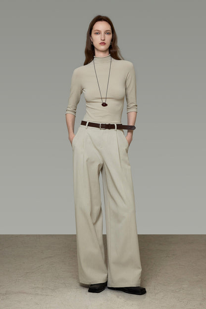 Lyocell Cotton Off-White Pleated Wide-Leg Pants B4912