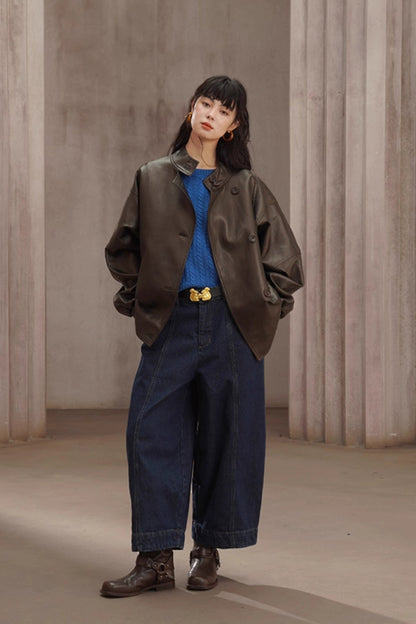 美國復古摩托車PU寬鬆夾克 B4458