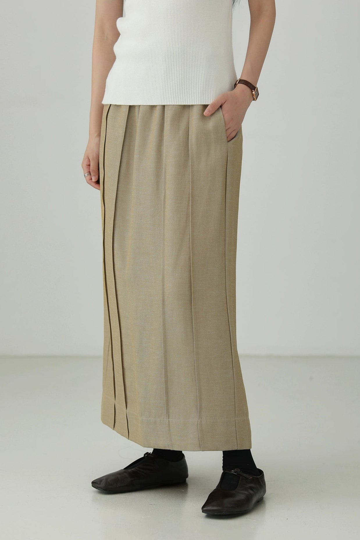Tencel Linen Versatile Slit Skirt B4270
