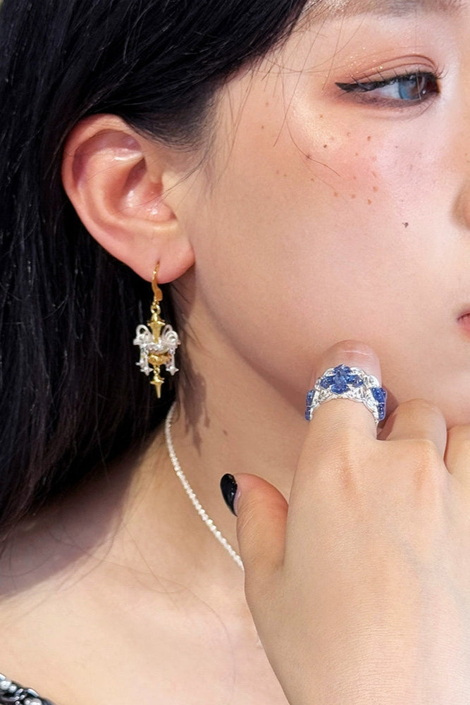 S925トワーリングスターフォールピアス（シングル）　B3973