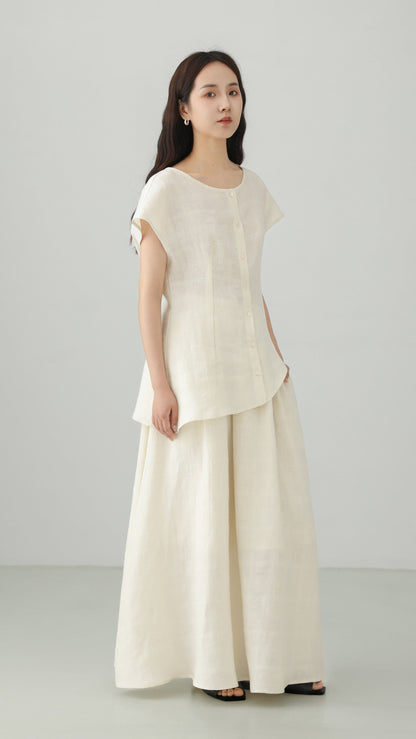 Minimal Linen Jacquard Long Skirt B4831