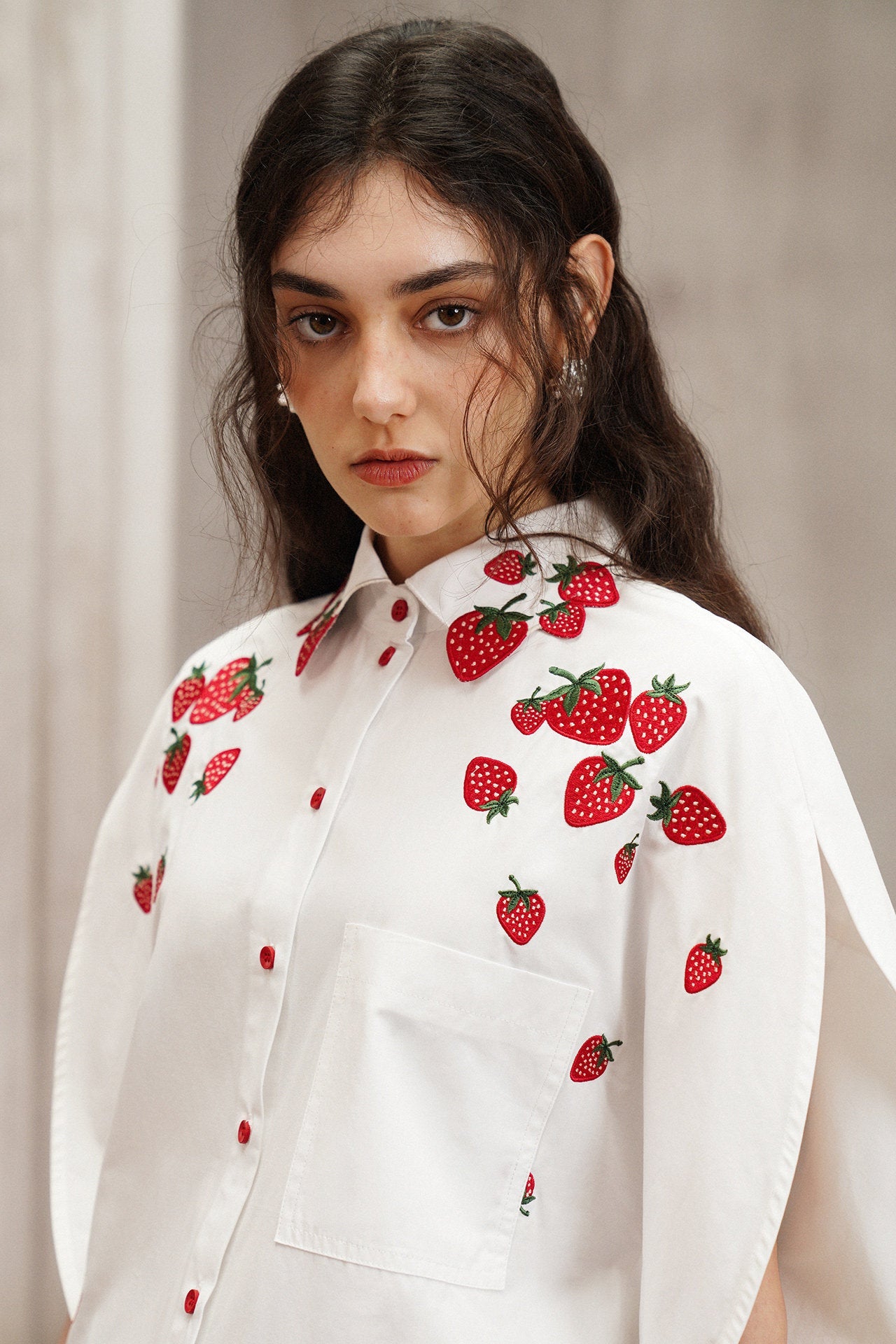 Strawberry Embroidered Flying Shirt B4790