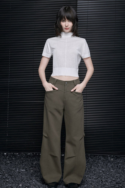 White High-Neck Short-Sleeve Knit Top B4710