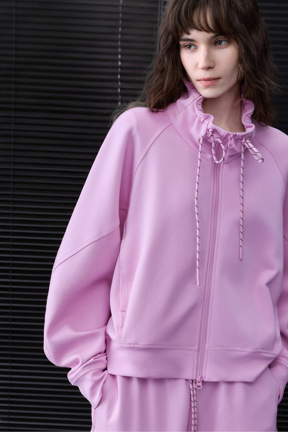 Pink Drawstring Stand-Collar Jacket B5023