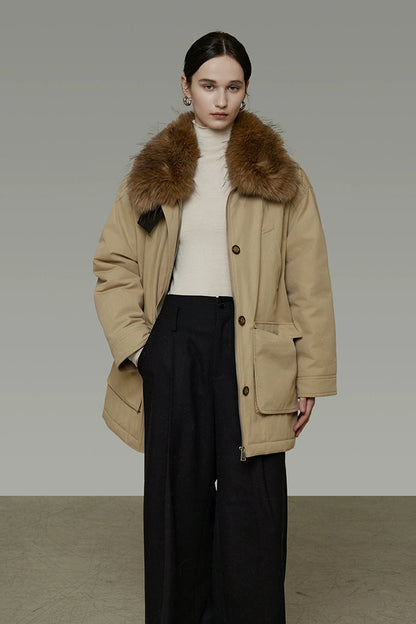 リムーバブルファーカラーコットンパディッドコート　B4509