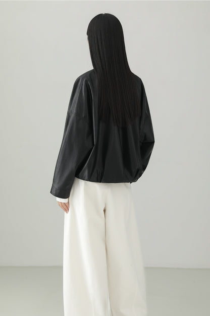 Minimalist PU Leather Cropped Jacket B4657