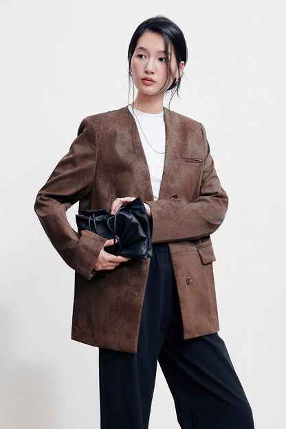 Suede-look long tailored jacket B4997