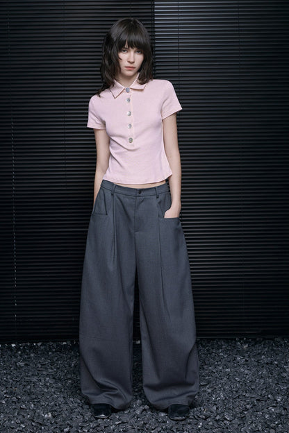 スリムフィットポロネックストレッチTシャツ　B4677