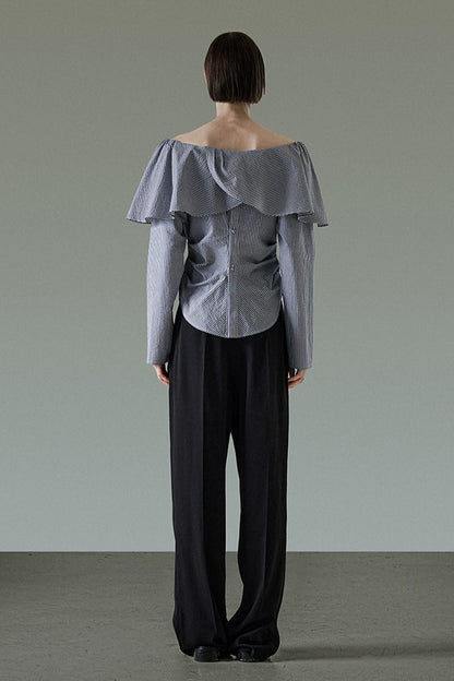 ワンショルダーストライプエレガントトップス　B4196