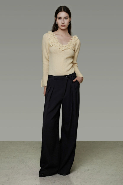Asymmetrical Placket Slimming Wide Pants B4436