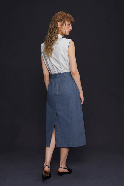 復古牛仔藍A字裙B4156