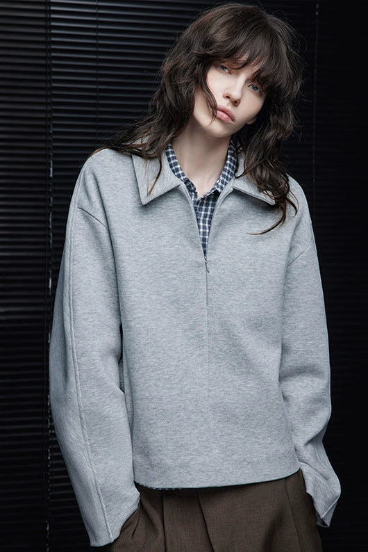 グレー起毛ルーズショートスウェットトップス　B4418