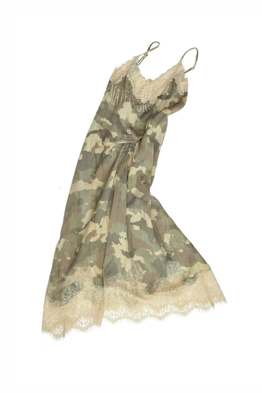 迷彩蕾絲V領吊帶裙 B4394