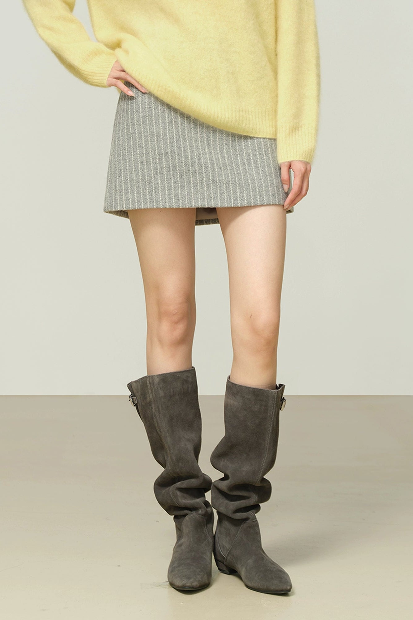 美麗諾羊毛粗呢條紋迷你裙 B4485