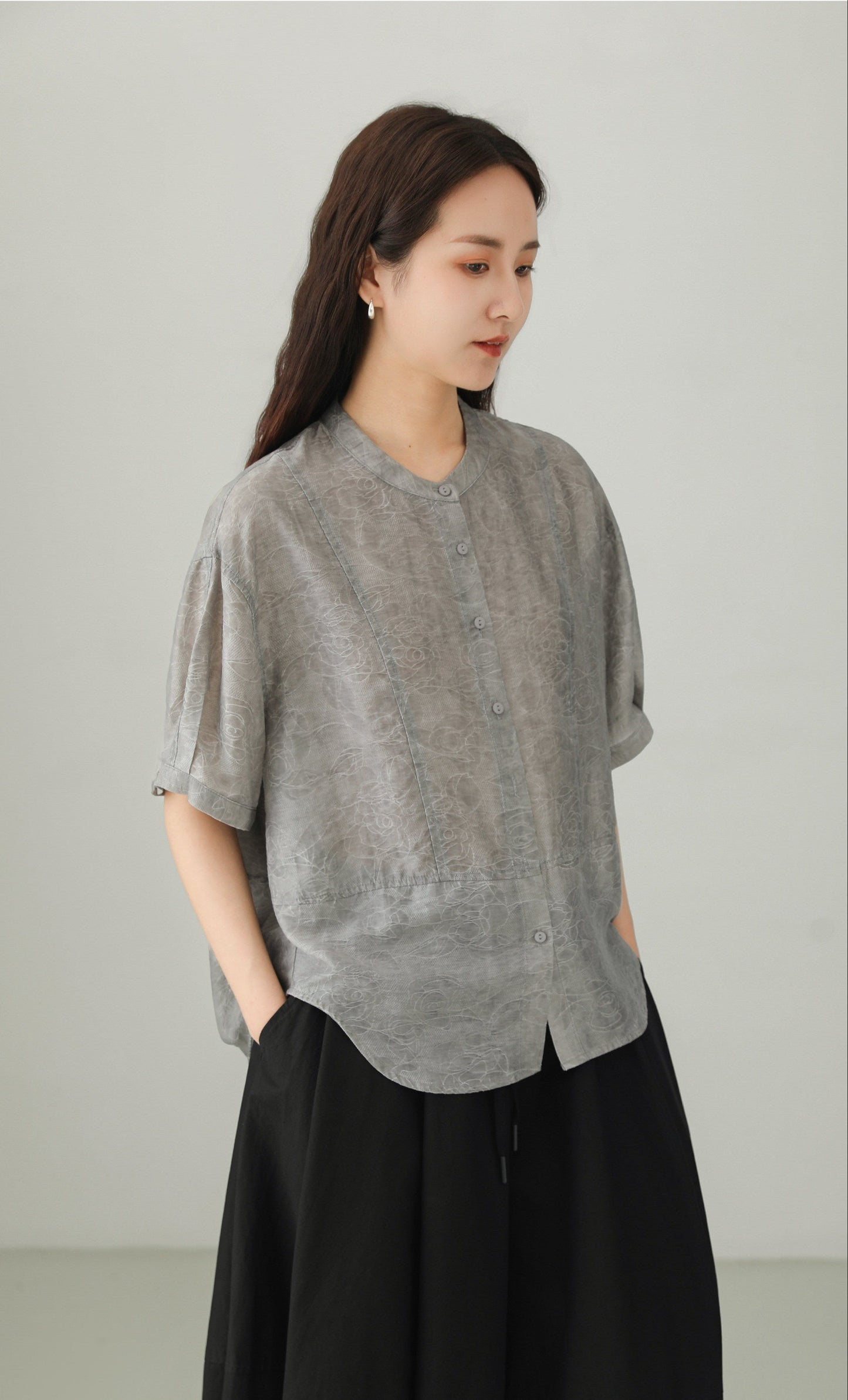 Art Style Tencel Blend Jacquard Blouse B4894