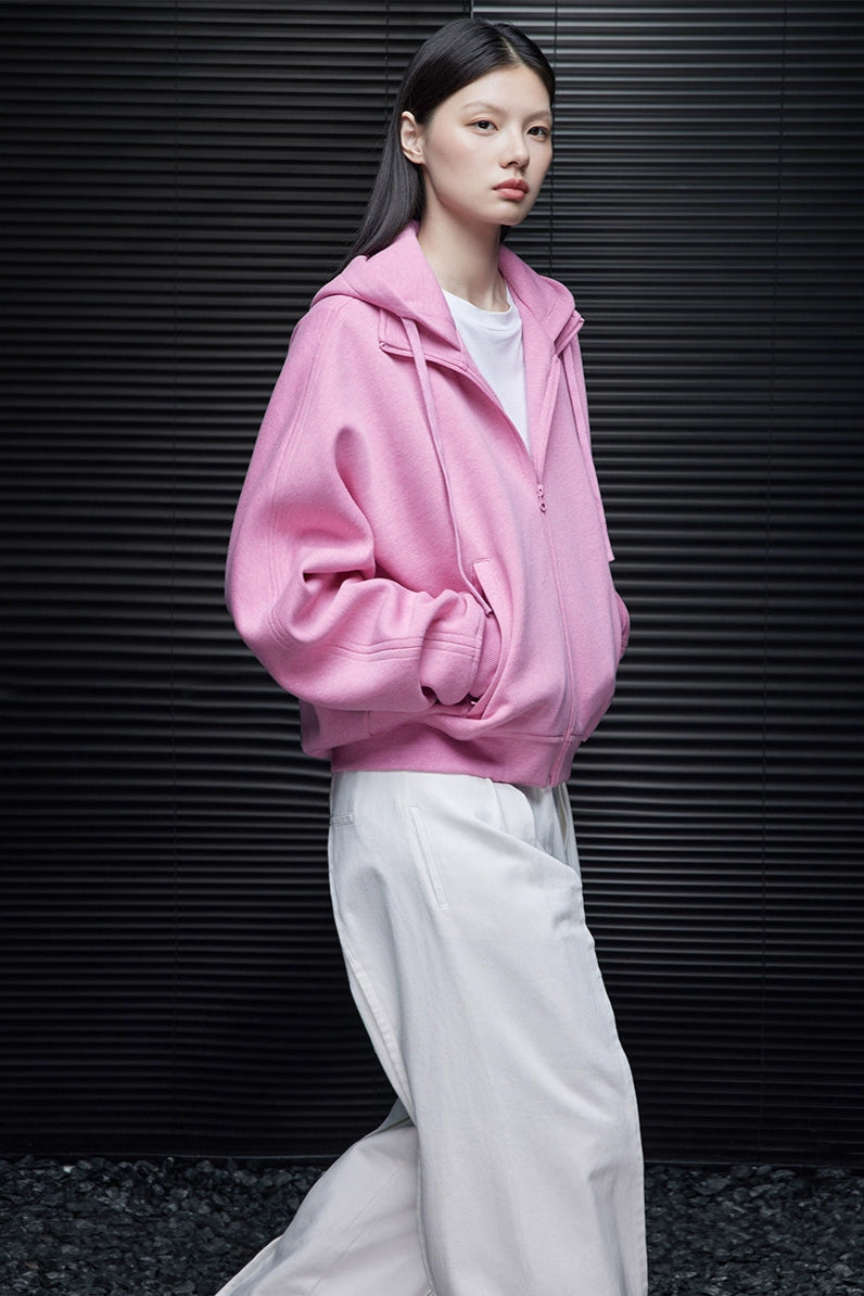 ピンクコットンショート丈パーカー　B4353