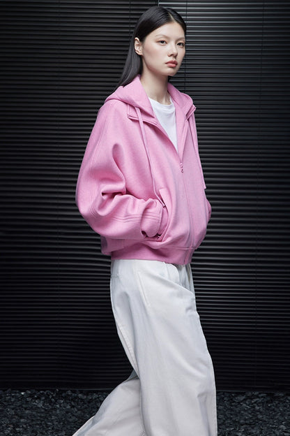 ピンクコットンショート丈パーカー　B4353