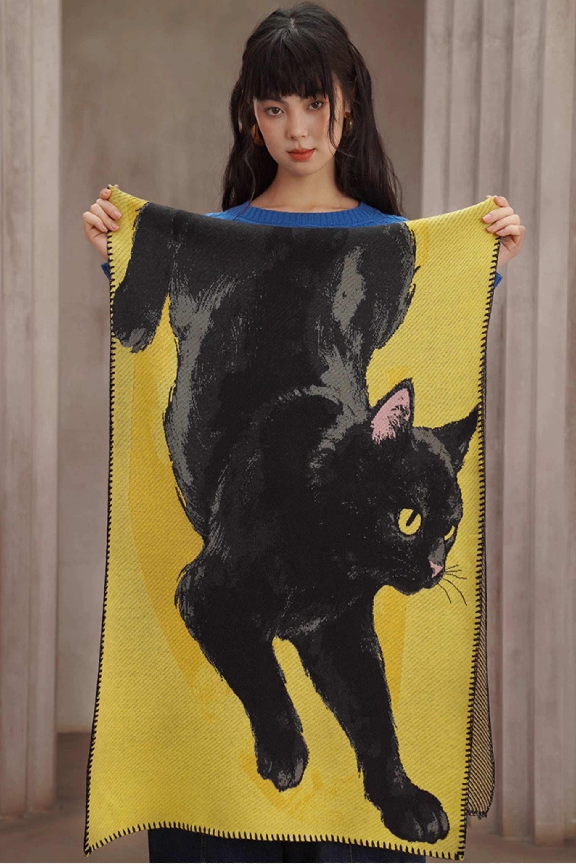 黒猫ニットロングショール　B4452