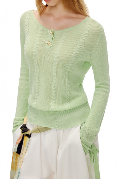 アップルグリーンケーブルニットセーター　B4601