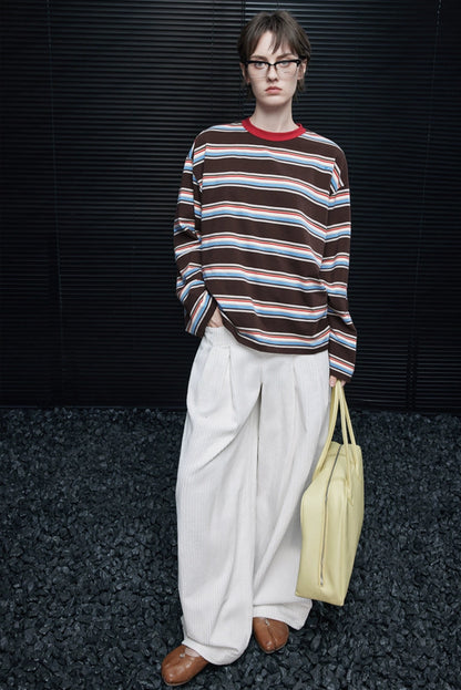 白色燈芯絨寬褲 B4352