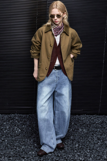 Khaki Brown Multi-Pocket Workwear Style Jacket B4957