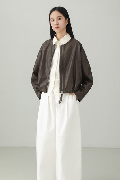 Minimalist PU Leather Cropped Jacket B4657