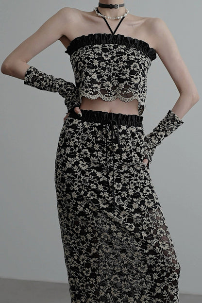 Black jacquard lace bandeau (with gloves) B4041