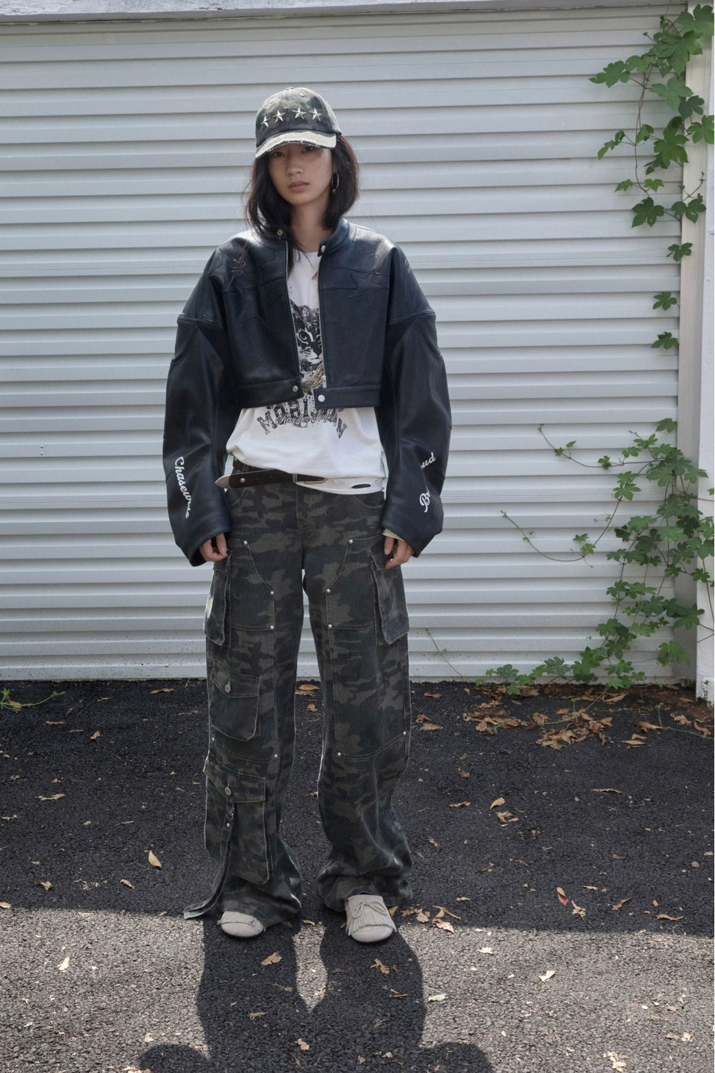 Camouflage Wash Multi-Pocket Cargo Wide Pants B4388