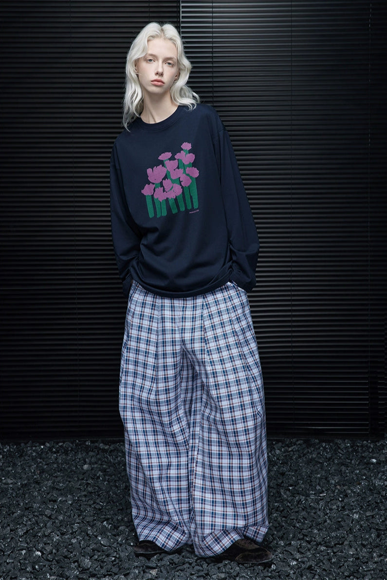 ネイビーブルーコットンプリントTシャツ　B4221