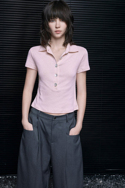 スリムフィットポロネックストレッチTシャツ　B4677