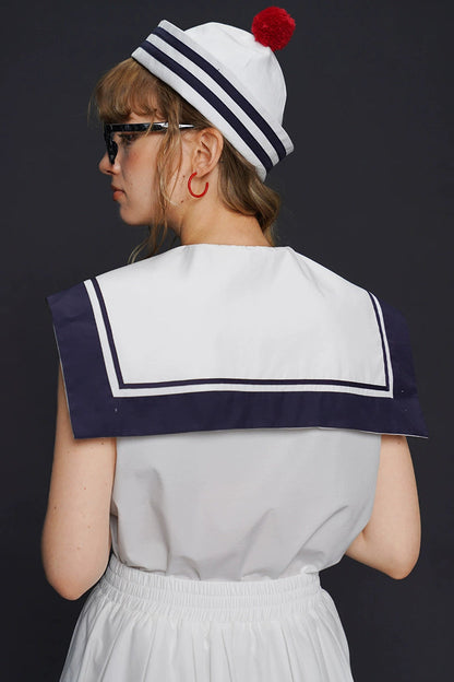 Marine sailor collar sleeveless top, skirt and suit B4155