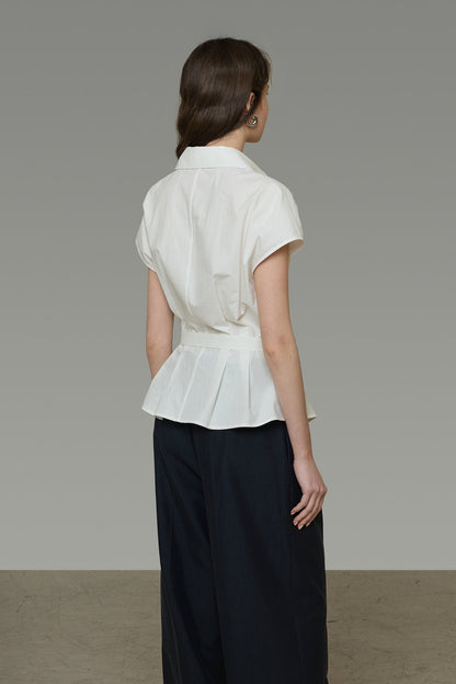White Tucked Waist-Shaping Blouse B4775
