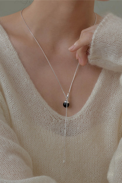 S925シャドウウインクビーズブラックアゲートネックレス　B4517