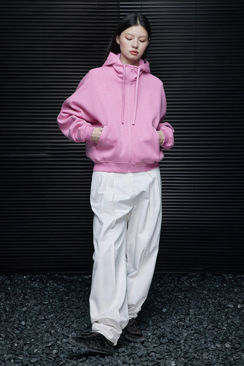 ピンクコットンショート丈パーカー　B4353