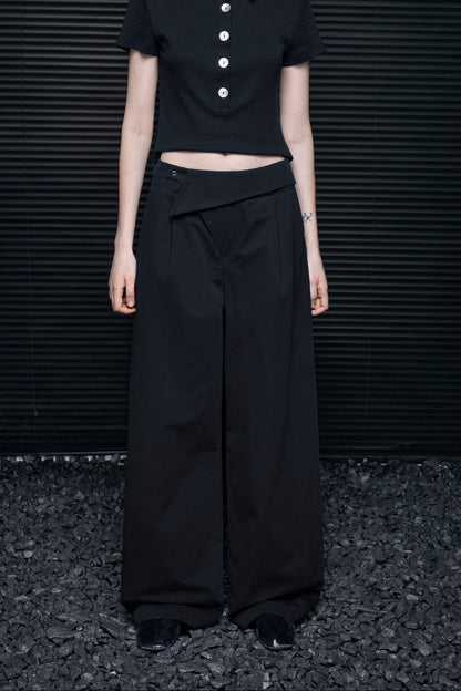 ブラックコットンストレートワイドパンツ　B4688