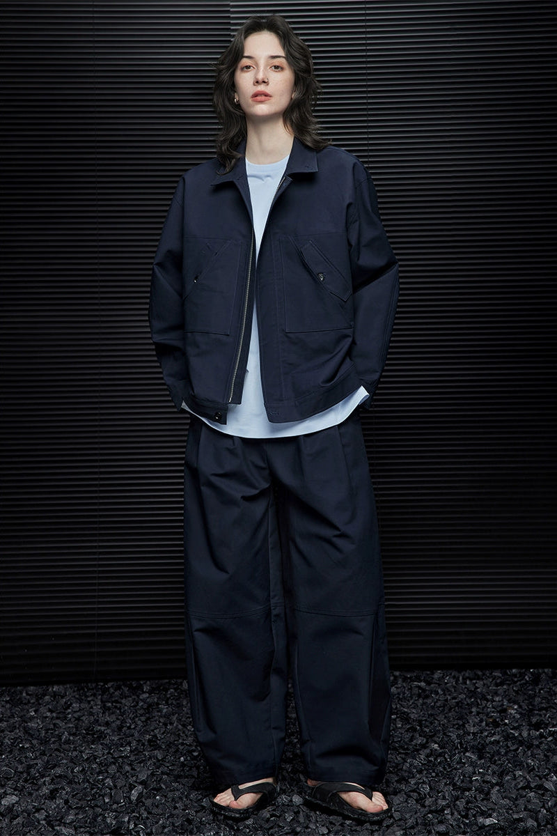 ネイビーブルースタンドカラールーズジャケット　Ｂ3675