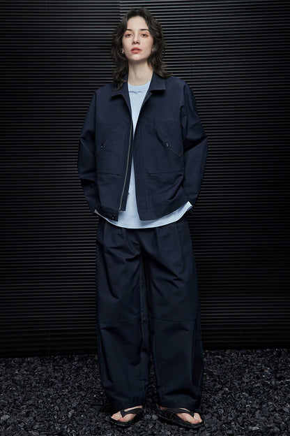 ネイビーブルースタンドカラールーズジャケット　Ｂ3675