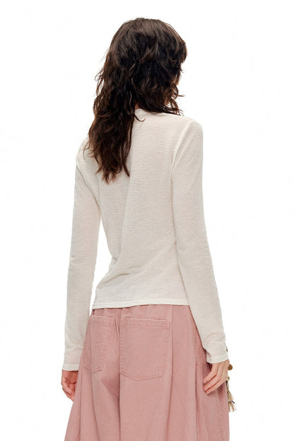 キャットプリントテンセルウールヘンリーネックTシャツ　B4595