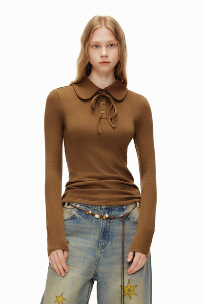 ピーターパンカラータイ長袖ポロシャツ　B4591