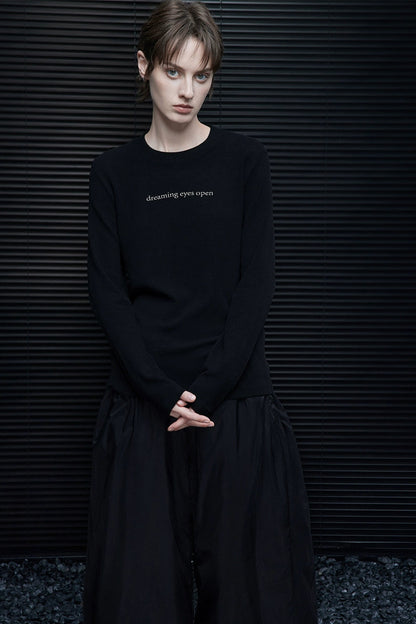 ブラックロゴプリント起毛ニット長袖Tシャツ　B4373