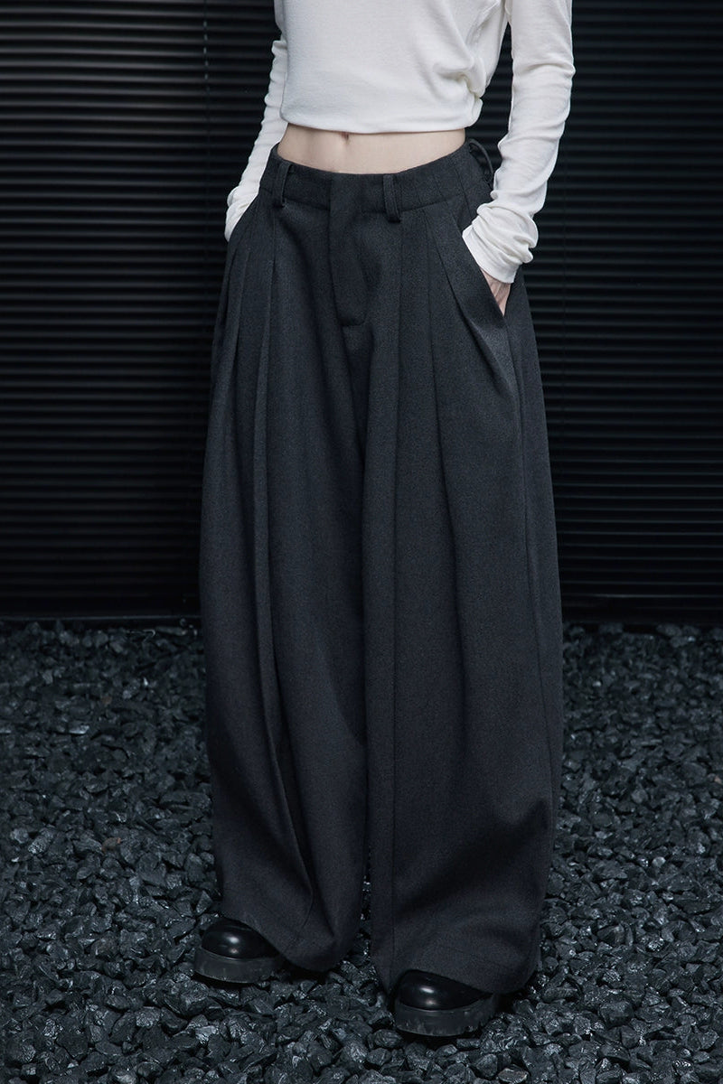 Gray Lazy Style Wide Pants B4354